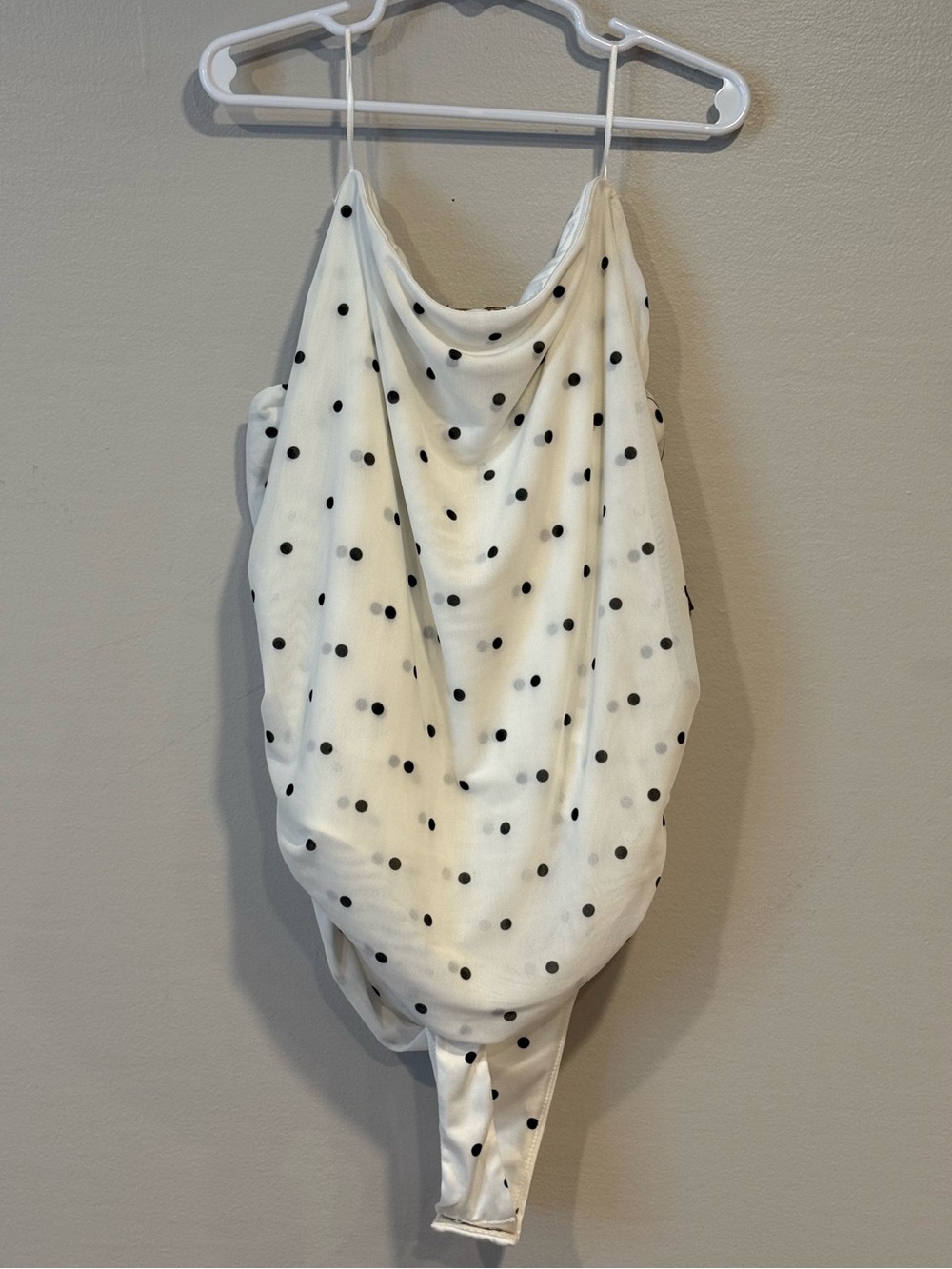 AFRM NWT Divya Thong Black White Polk Dot Mesh Off Shoulder Bodysuit Women's Med - Picture 9 of 11